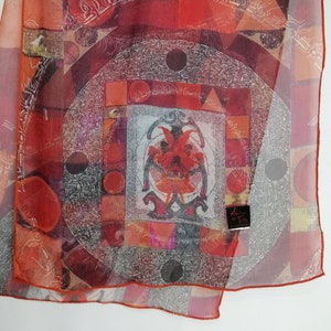 AVENTURES des TOILES Silk Scarf, Y2K Unique Neck Scarf, Chiffon Long Silk Scarf, Tribal Geometric Print Neckerchief, Pure Silk Accessory