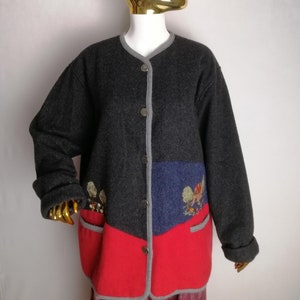 Austrian Boiled Wool Jacket, Trachten Dirndl Cardigan, Oktoberfest Wool Coat, Tyrolean Bavarian Sweater, Traditional Alpen Folk Jacket, 3XL
