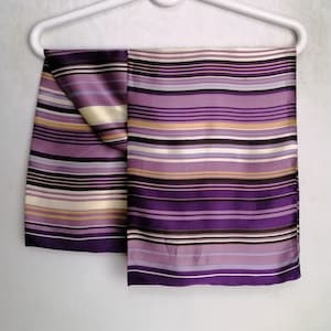 Bufanda de seda a rayas, bufanda de cuello de mujer de los años 90, bufanda larga con estampado geométrico, bufanda de verano colorida, accesorios de seda pura, regalo vintage para ella