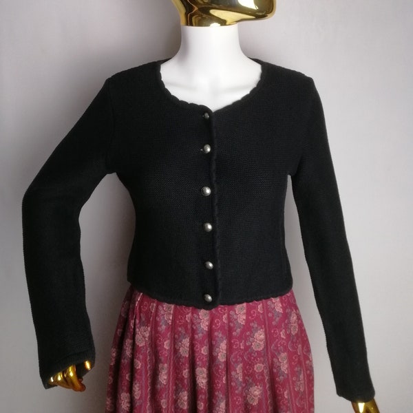 H.MOSER Austrian Cotton Cardigan, Black Dirndl Cardigan, Traditional Trachten Sweater, Oktoberfest Tyrol Cardigan, Bavarian Folk Knitwear, S