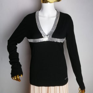 VERSACE JEANS COUTURE Suéter adornado con lentejuelas, top de viscosa Gianni Versace de los años 90, auténtico jersey de diseñador italiano, top de manga larga Y2K, xl