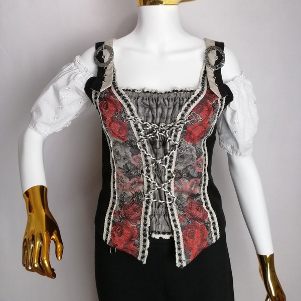 Haut corset Dirndl autrichien, chemisier Trachten traditionnel, haut floral Oktoberfest, chemisier folklorique tyrolien, chemise allemande des Alpes bavaroises, taille S