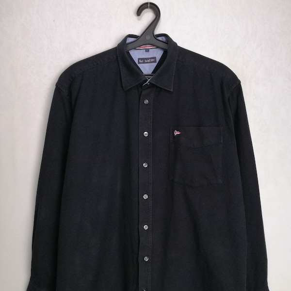 PAUL SMITH Mens Shirt, British Designer Cotton Shirt, 90s Black Button Up, Long Sleeve Flannel Shirt, Minimalist Large Casual Shirt, Size L