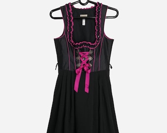VINTAGE Sleeveless Dirndl Dress Black Traditional Trachten Dress Austrian Tyrolean Folk Dress Womens Oktoberfest German Bavarian Dress