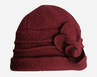 MAX MARA Wool Hat, Burgundy Red Cloche Hat, Ladies Felted Hat, Made In Italy Designer Hat, Warm Soft Wool Hat, Winter Accessories For Her