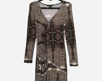 ROBERTO CAVALLI Viscose Dress, Y2K Italian Designer Dress, Snake Print Bodycon Dress, Animal Print Party Dress, 2000s Asymmetric Sexy Dress