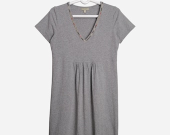 BURBERRY Vintage Mujer Vestido de Algodón Auténtico Diseñador Gris Túnica Vestido Burberrys De Londres Nova Check Vestido Básico