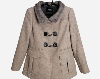 VINTAGE Womens Jas Designer Lichtgrijze Wol blend Jas