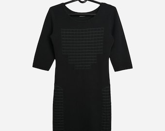 square neck black midi dress Karlie: Black Poplin Ruffle Dress Large