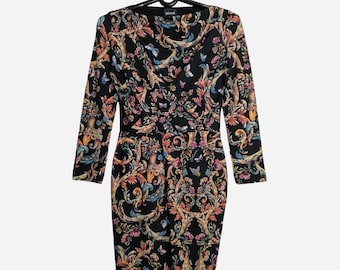 JUST CAVALLI Vintage Damen Bedrucktes Kleid Y2K Italienische Designer Minikleid Roberto Cavalli Floral Viskose Stretch Kleid Größe M
