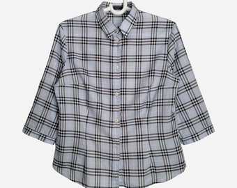 BURBERRY Check Shirt, Vintage Burberrys Van Londen Blouse, Womens Nova Check Shirt, Designer Button Up Shirt, Authentieke Burberry katoenen shirt