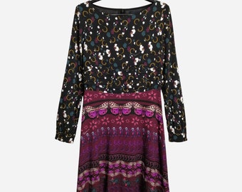 CAVALLI CLASS Vintage Damen Bedrucktes Kleid Y2K Italienische Designer Floral Midi Kleid Roberto Cavalli Schmetterling Monkey Muster Viskose Kleid