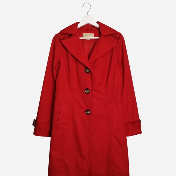 MICHAEL KORS vintage Imperméable Femme Designer Red Cotton Blend Trench Coat Long Waterproof Jacket Taille XS