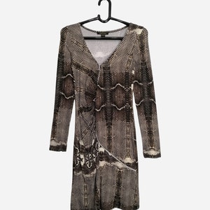 ROBERTO CAVALLI Viskose Kleid, Y2K Italienisches Designer Kleid, Schlangenprint Bodycon Kleid, Animal Print Partykleid, 2000er Jahre Asymmetrisches Sexy Kleid