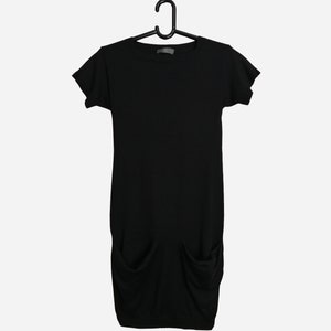 ALEXANDER MCQUEEN Vintage Womens Dress McQ Designer Black Wool Midi Dress Made In Italy Size S