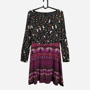CAVALLI CLASS Vintage Womens Printed Dress Y2K Italian Designer Floral Midi Dress Roberto Cavalli Butterfly Monkey Pattern Viscose Dress