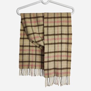 VINTAGE Wool Scarf, Check Muffler Scarf, Tartan Plaid Scarf Gift, Virgin Wool Accessories, Warm Winter Fringe Scarf, Unisex Tassels Scarf