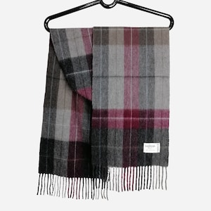 VINTAGE Lambswool Scarf, Scottish Plaid Long Wool Scarf, Tartan Check Muffler Scarf, Warm Winter Fringe Scarf, Unisex Tassels Scarf Gift