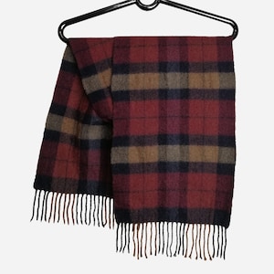 VINTAGE Wool Scarf, Tartan Plaid Long Scarf, Check Muffler Scarf, Virgin Wool Accessories, Warm Winter Fringe Scarf, Unisex Tassels Scarf