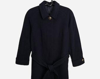 PETER HAHN vintage Womens Coat Navy Blue Wool Oversized Coat Winter Belted Maxi Coat Taille XXL