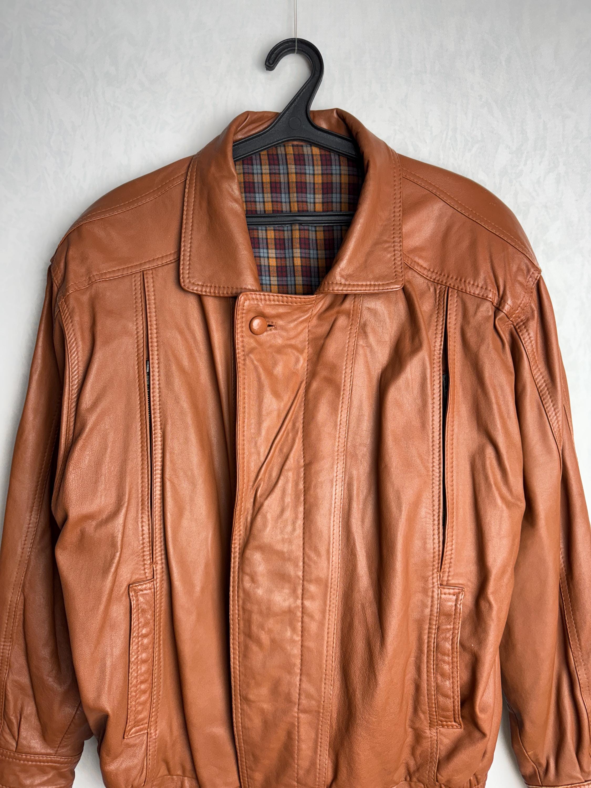 80s Mens Leather Jacket, Genuine Leather Cropped Jacket, Brown