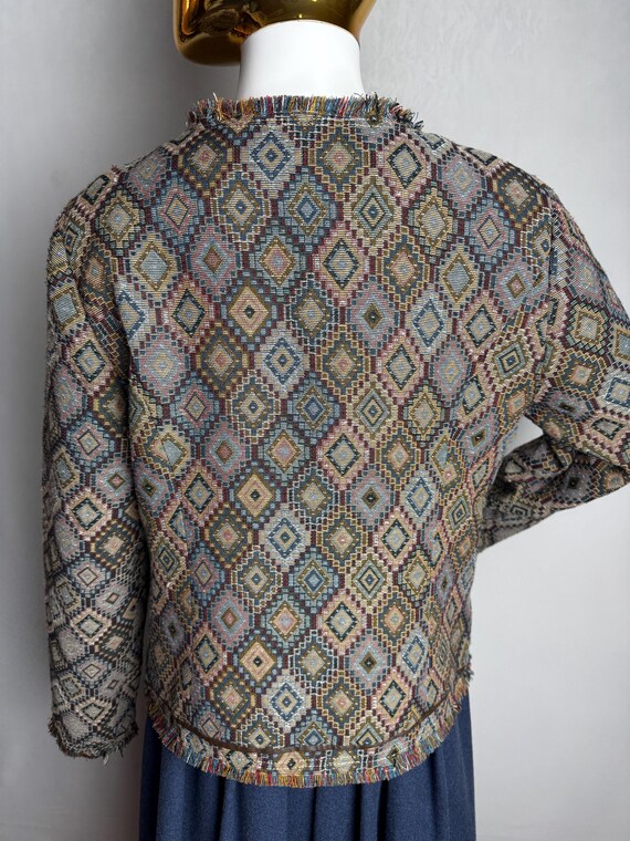 Tapestry Woven Jacket, Geometric Pattern Boho Bla… - image 10