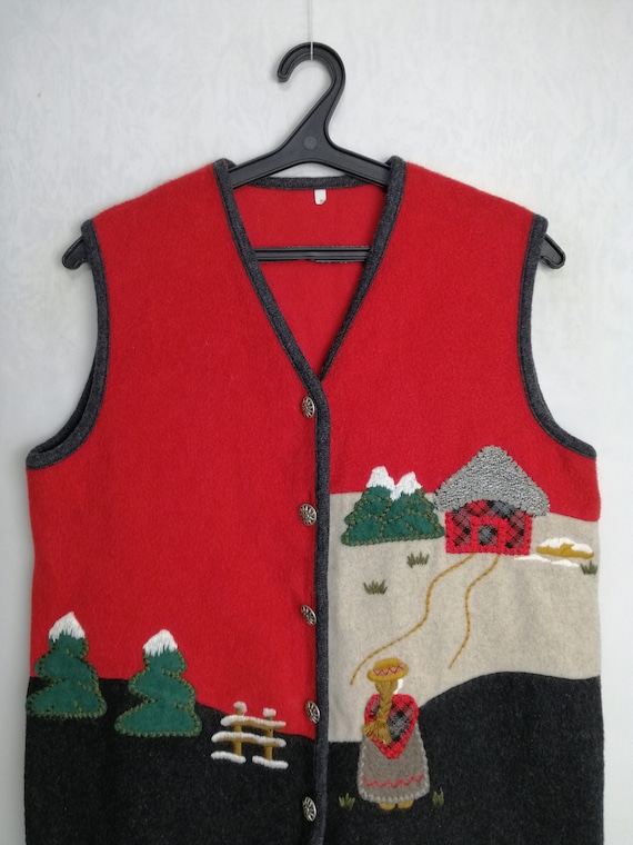 Austrian Boiled Wool Vest, 80s Trachten Dirndl Ve… - image 3