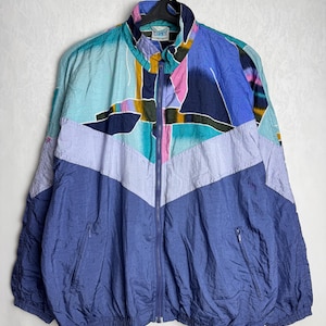80s Colorblock Unisex Windbreaker, Outdoor Zipped Track Jacket, Oversized Nylon Windbreaker, Oldschool Lightweight Streetwear Jacket, L