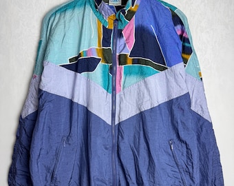80s Colorblock Unisex Windbreaker, Outdoor Zipped Track Jacket, Oversized Nylon Windbreaker, Oldschool Lightweight Streetwear Jacket, L