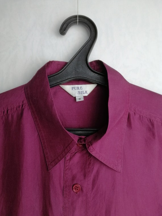 Vintage Mens Silk Shirt, 90s Oversized Pure Silk … - image 5