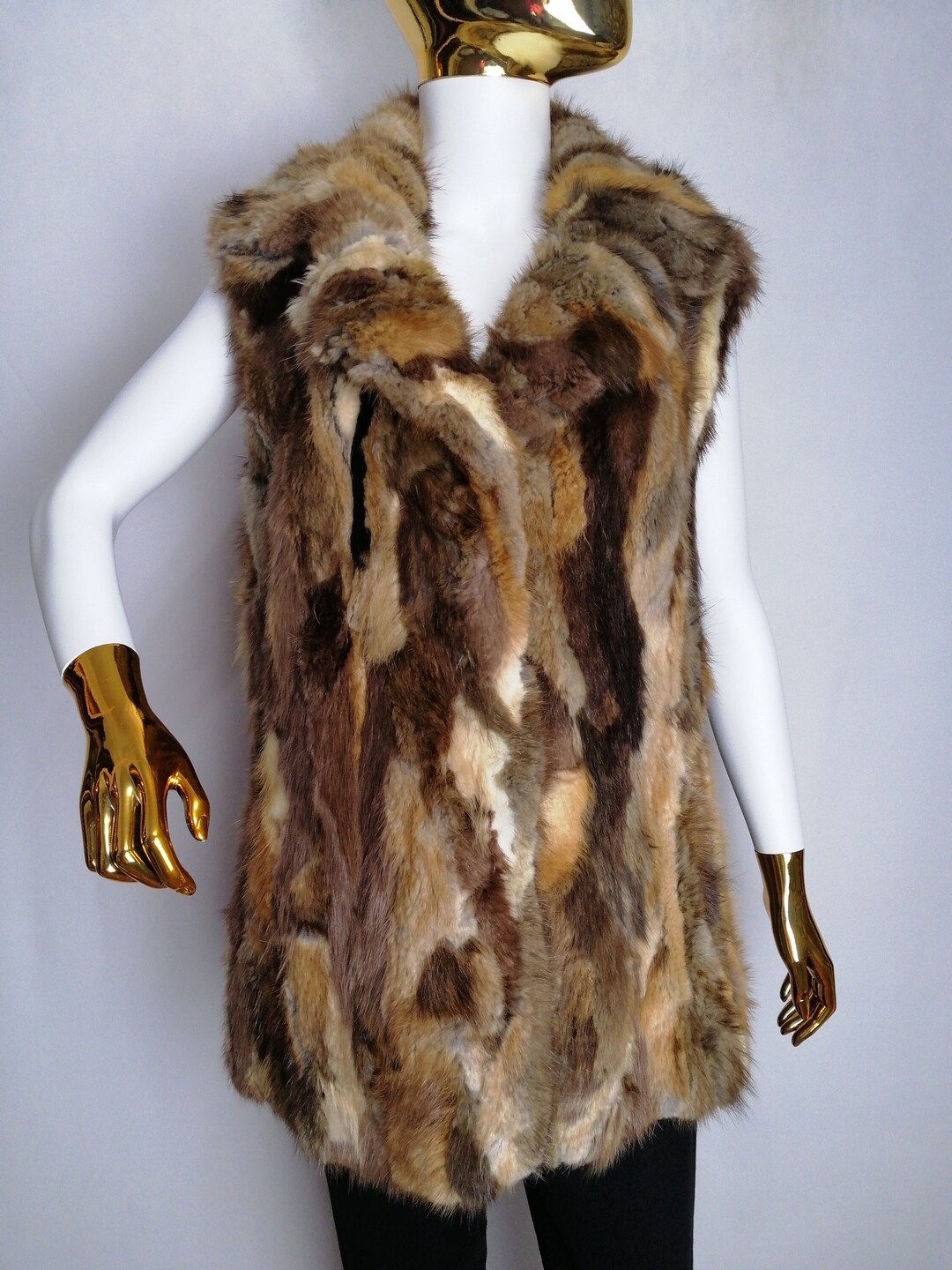 Real Fur Vest, Sleeveless Fur Jacket, Brown Fox Fur Waistcoat, Collared