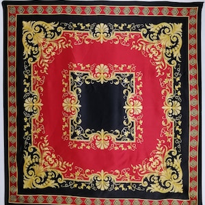 Baroque Print Silk Scarf, Made In Italy Square Scarf, 90s Large Head Scarf, Womens Pure Silk Scarves, Vintage Foulard, Accessories For Her