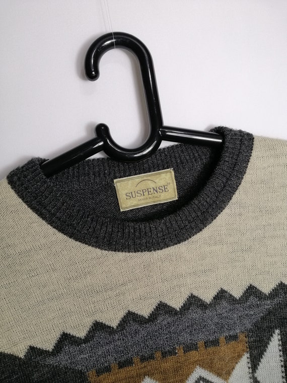 VINTAGE Mens Sweater 90s 80s Oversized Wool Geome… - image 3