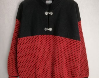 Norwegian Wool Sweater, 80s Nordic Folk Sweater, Scandinavian Pattern Jumper, Hook & Eye Mens Wool Knitwear, Warm Winter Sweater, Size XL