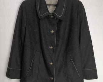 Alpen Loden Wool Coat, Mens Austrian Wool Jacket, 80s Black
