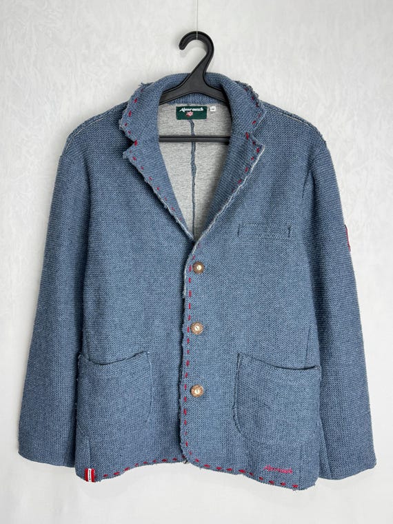 Austrian Wool Knit Jacket, Mens Traditional Cardigan, Oktoberfest