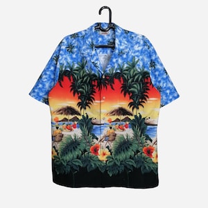 Made In Hawaii Vintage Mens Shirt Oversized Hawaiian Tropical Aloha Shirt 90s Short Sleeve Button Up Tiki Beach Shirt For Summer