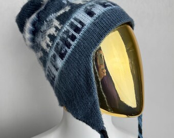Vintage Peruvian Chullo Hat, Alpaca Ear Flap Winter Hat, Llama