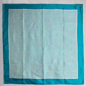 70s RENARD Silk Scarf, Turquoise Polka Dot Scarf, Hand Rolled Square Scarf, Summer Silk Head Scarf, Pure Silk Accessory, Unique Gift For Her