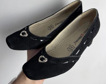 Dirndl traditionella läderpumps, Oktoberfest trachten mockaskor, österrikiska folkmusik svarta pumps, bayerska tyrolska kostymskor, 6.5 US, 4.5 UK