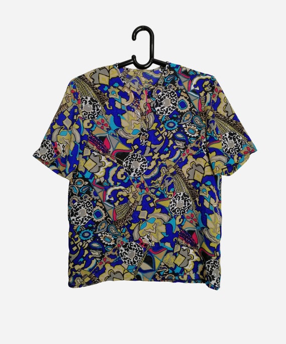 VINTAGE Womens Blouse 80s Abstract Print Psychede… - image 1