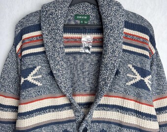 ORVIS Southwest Cotton Cardigan, Men Western Aztec Knit Jacket