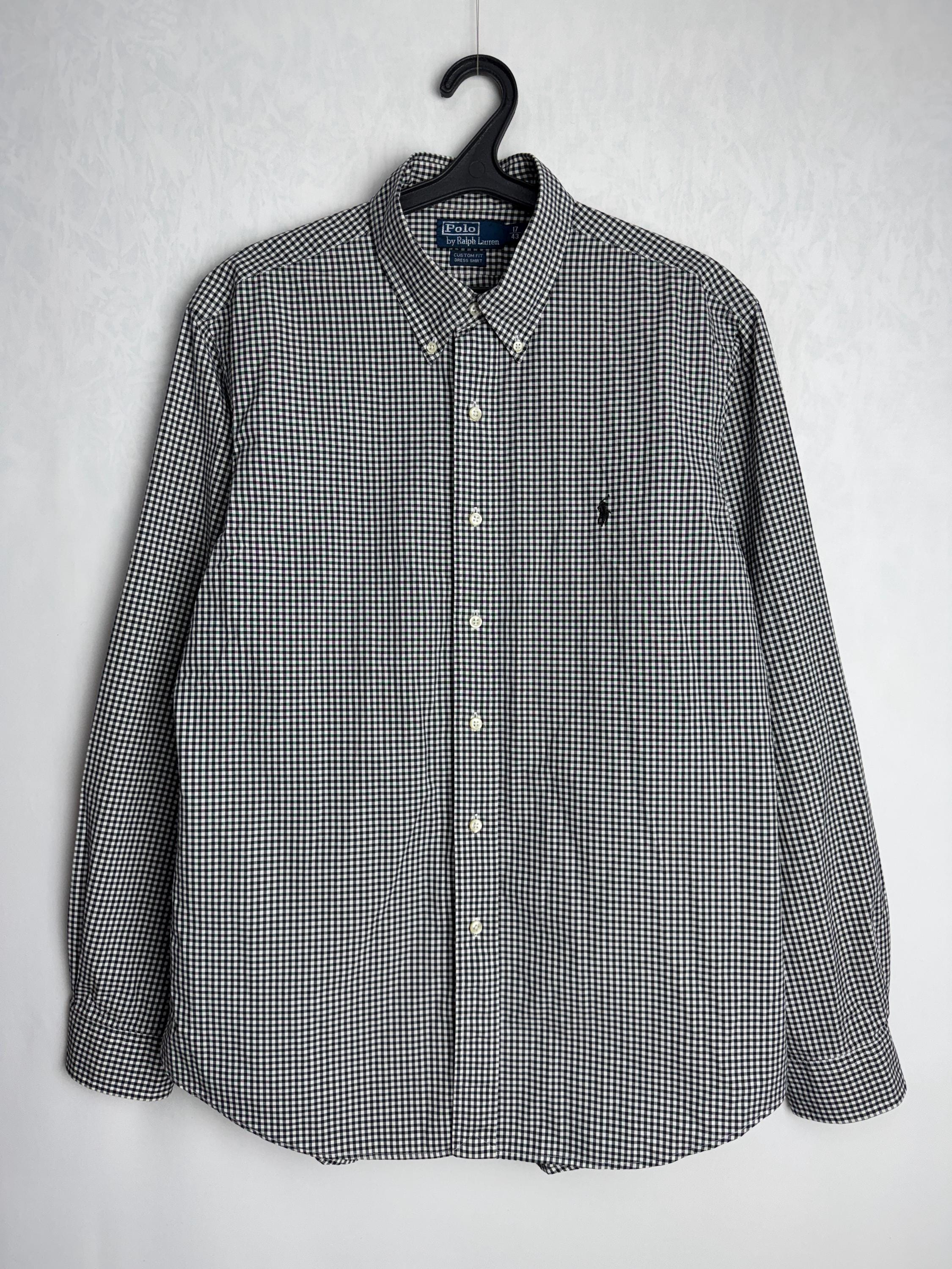 RALPH LAUREN Mens Shirt, 90s Polo Cotton Shirt, Gingham Check