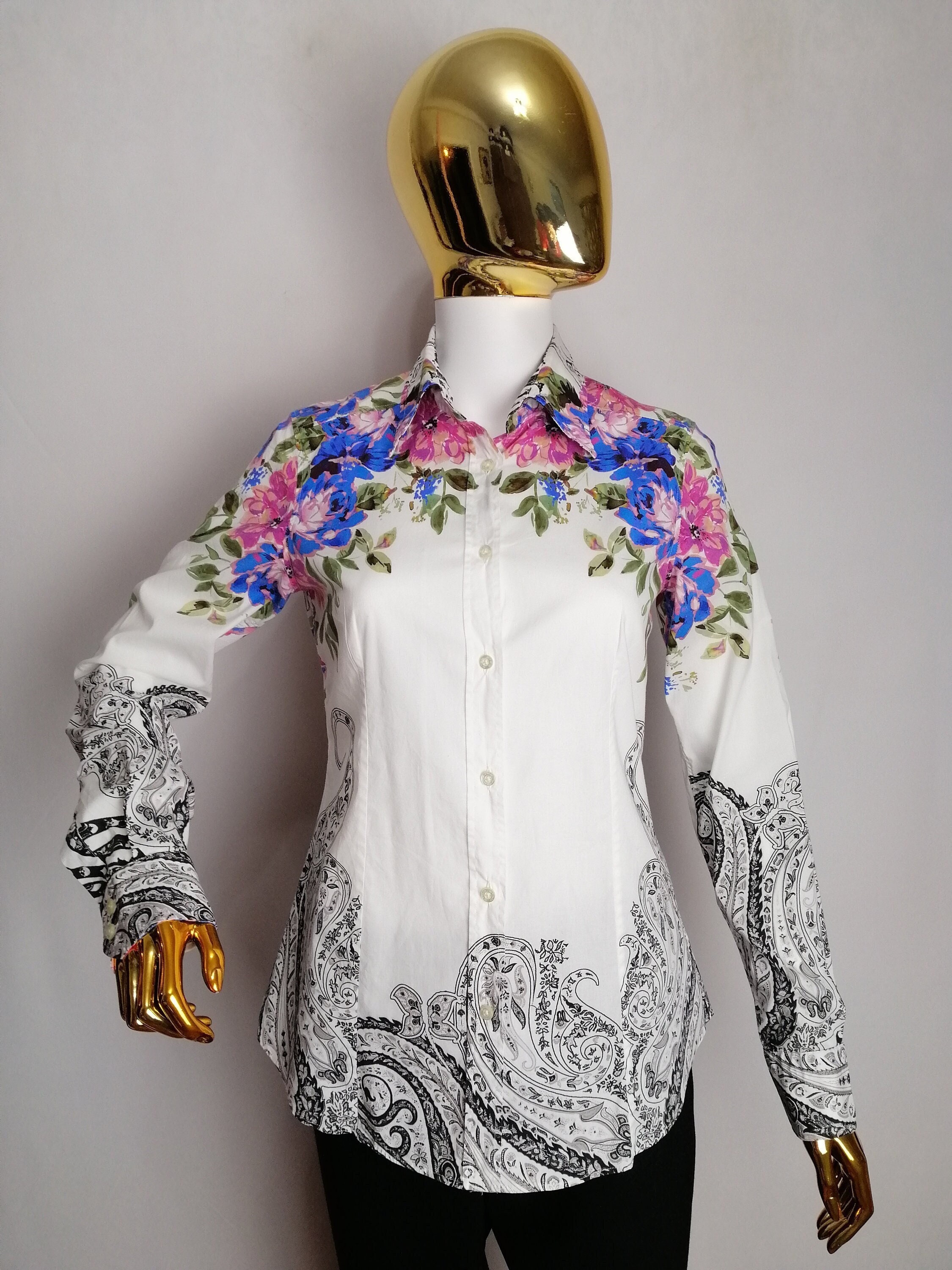 ETRO Floral Print Shirt, Y2K Italian Designer Blouse