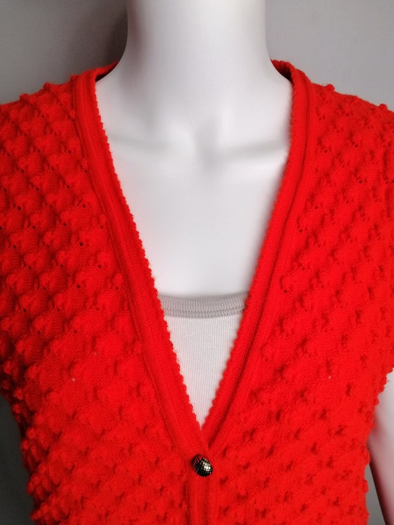 Dirndl Sleeveless Cardigan, 80s Austrian Red Knit… - image 10