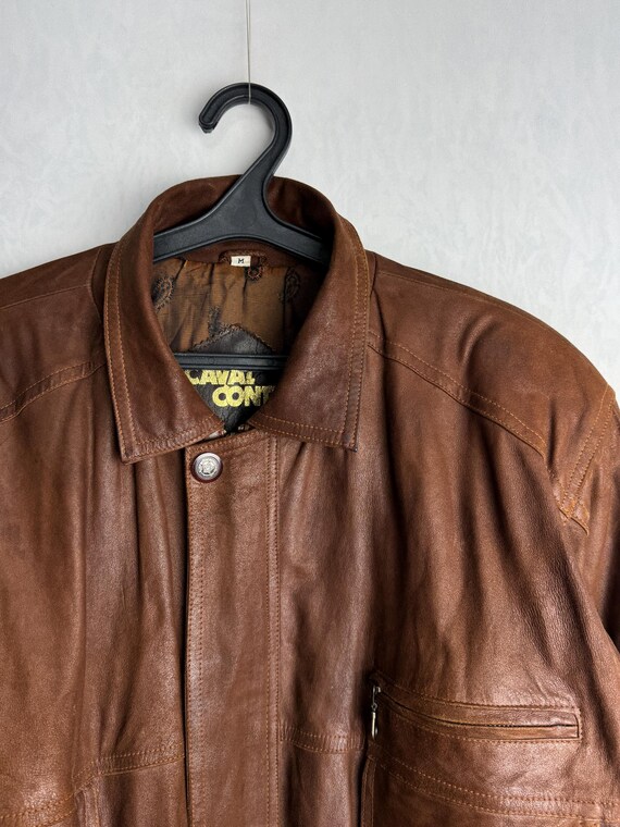 Vintage Italian Leather Jacket, 80s Men Brown Fall Coat, Rugged