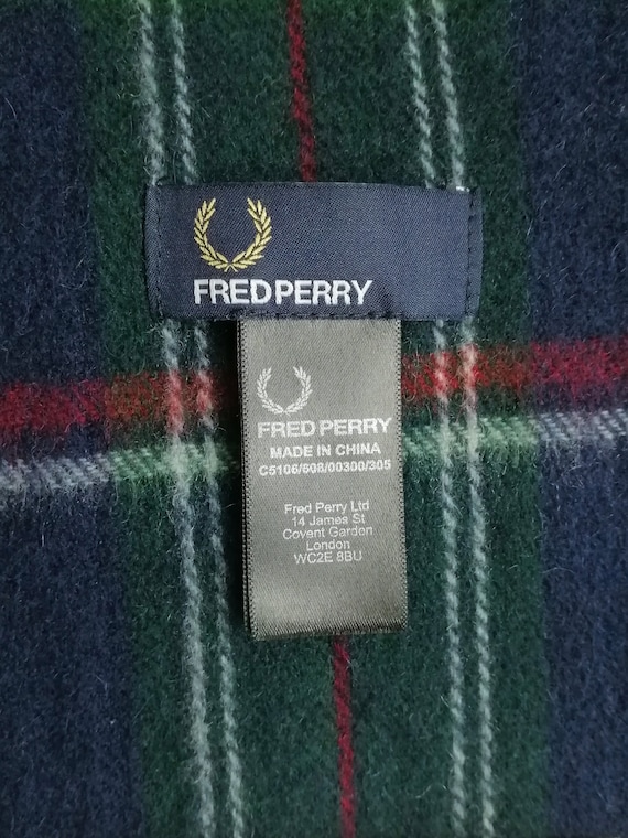 FRED PERRY Wool Cashmere Scarf, Casual Plaid Long… - image 2
