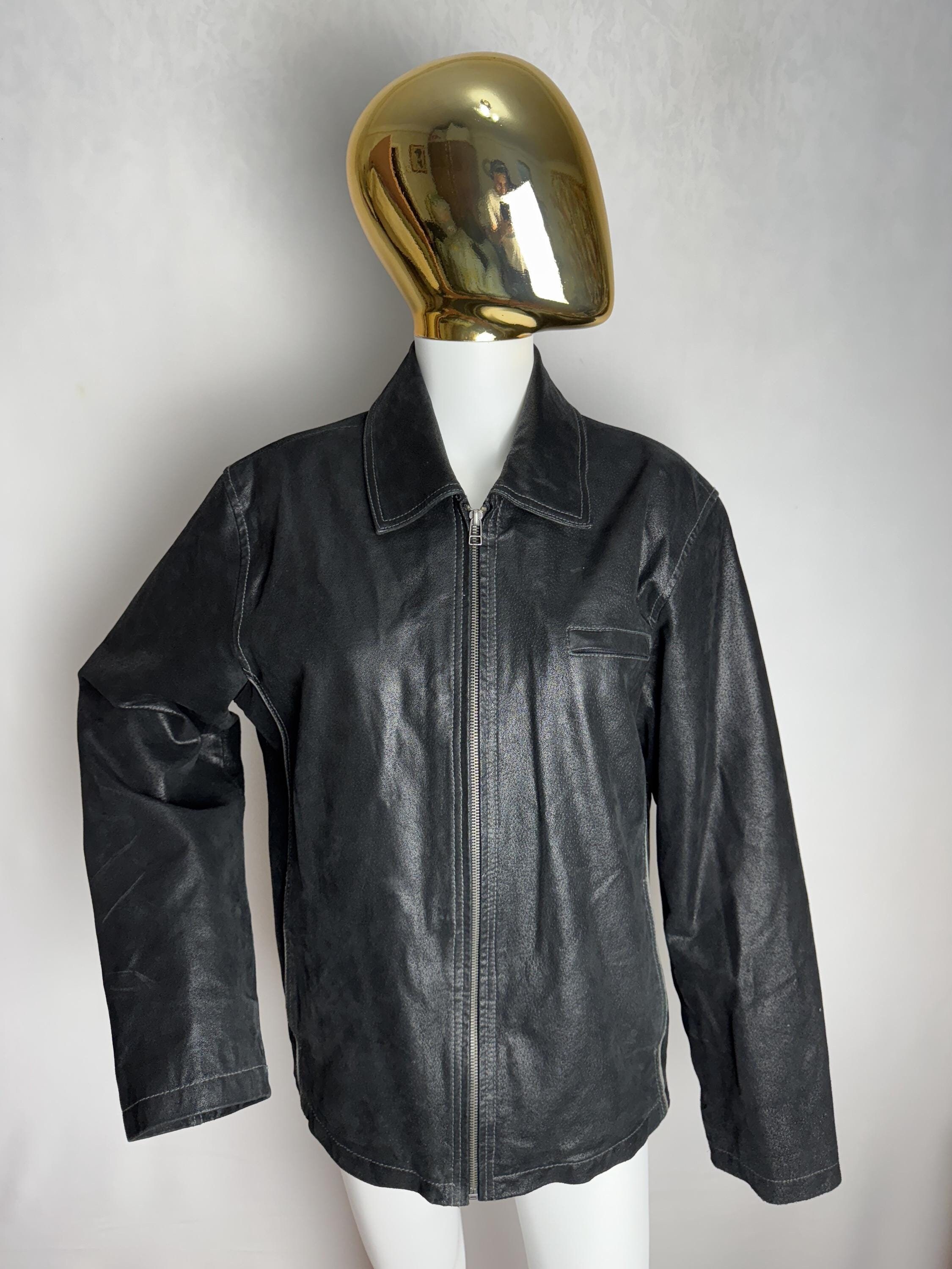 90s Mens Leather Jacket, Classic Biker Leather Jacket, Black