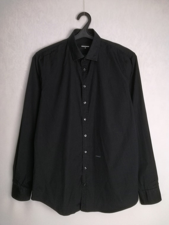 DSQUARED2 Mens Cotton Shirt, Black Long Sleeve Button Up, Y2K Italian Designer Shirt, Minimalist Slim Fit Formal Shirt, Classic Oxford Shirt