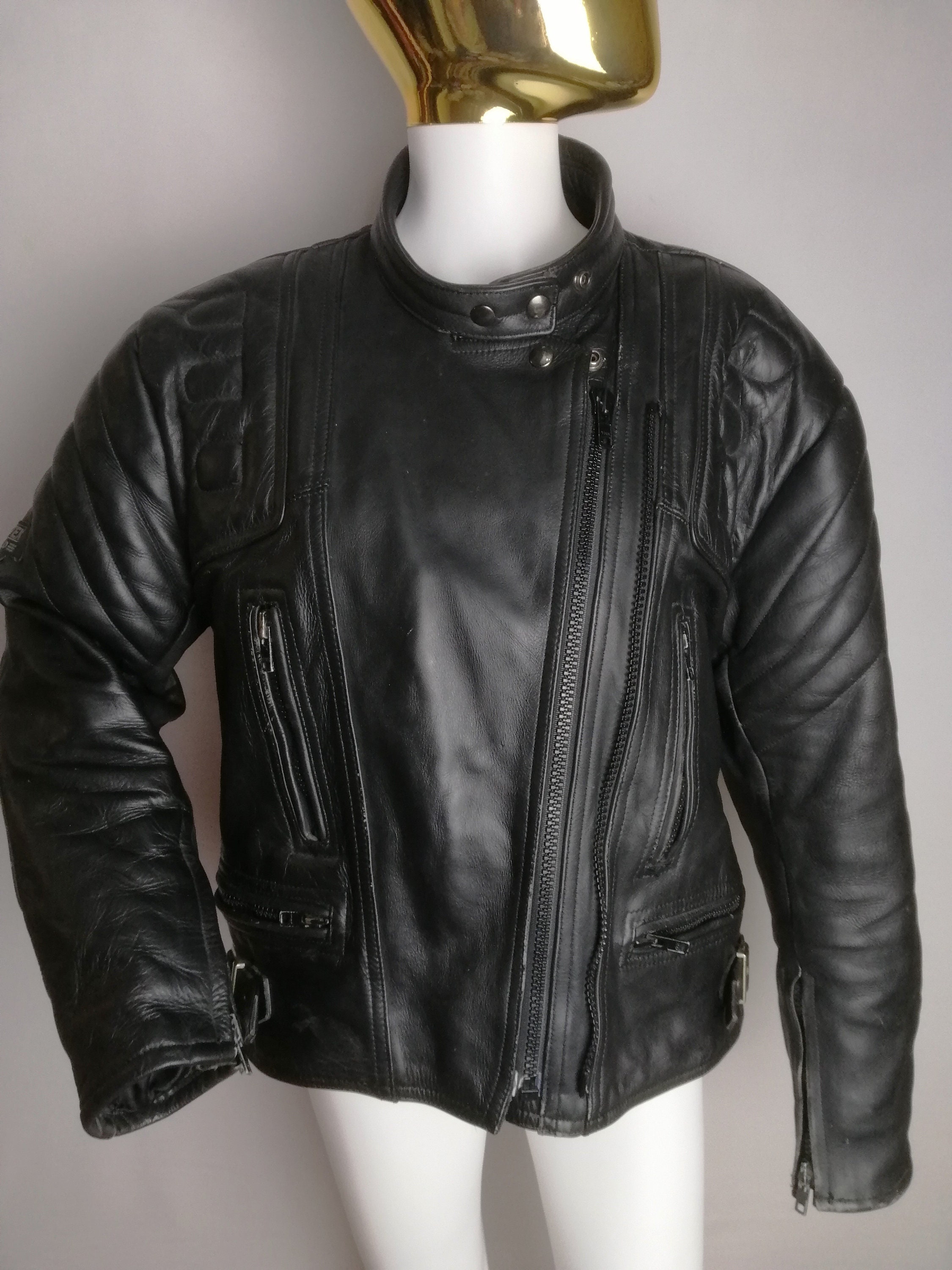 90s Womens Leather Jacket, Classic Biker Leather Jacket, Black